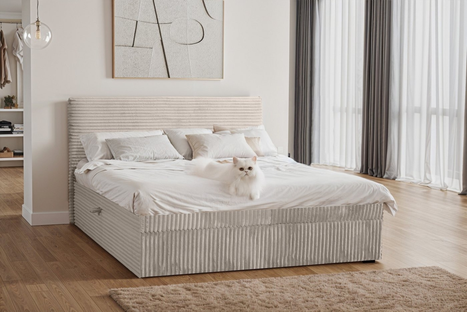 Kaiser Möbel Boxspringbett mit bettkasten und topper TRENTO, ohne Bein stoff Plüsch Cord, Matratze und Topper, Mehrere Größen, Viele Farben, Bettkasten Bild 1