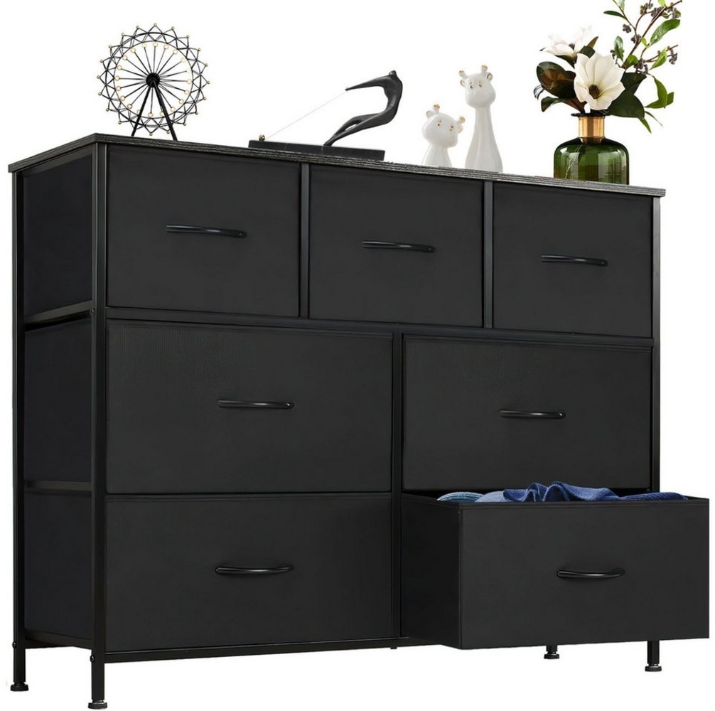 Refined Living Kommode Sideboards Schrank 7 Stoffschubladen mit Griffen Metallgestell (Beistelltisch mit Holzoberfläche und Stoffschubladen TV-Schrank, Industrie-Design Stauraumschrank Schminktisch Umweltfreundliches), Kommode Geeignet für Kleidung, Ki... Bild 1