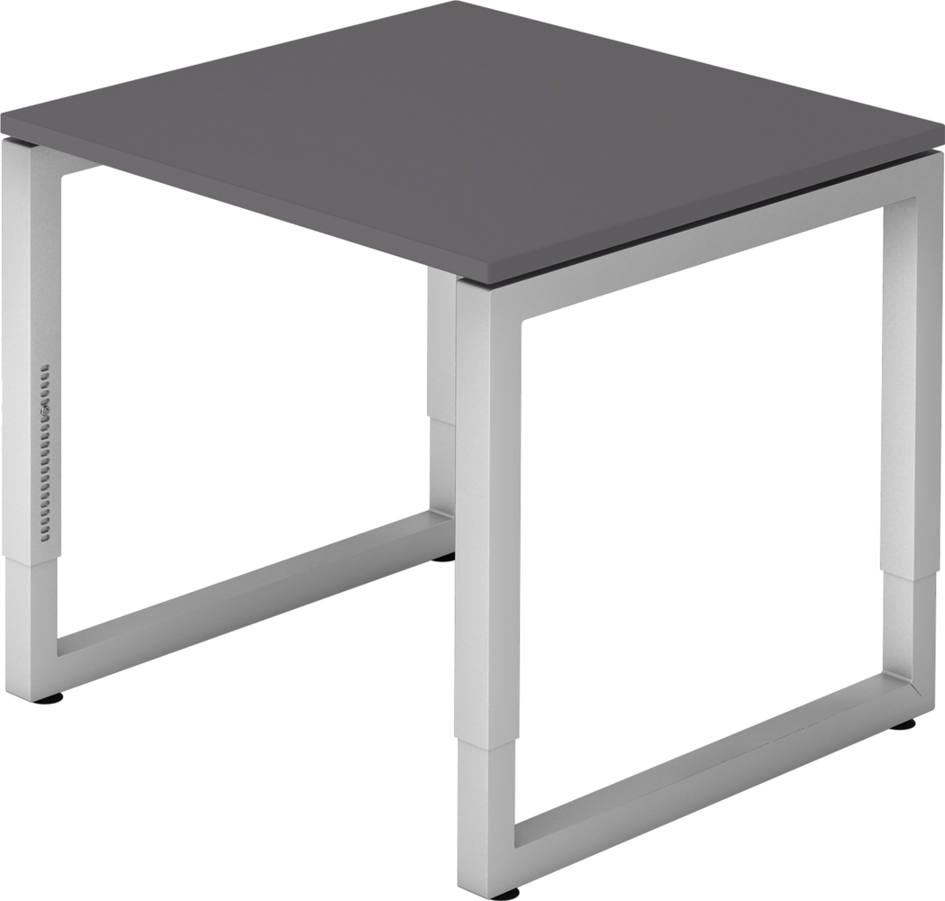 bümö höhenverstellbarer Schreibtisch R-Serie 80x80 cm in graphit, Gestell in Silber - PC Tisch klein für's Büro manuell höhenverstellbar, Computertisch verstellbar, RS-08-G-S Bild 1