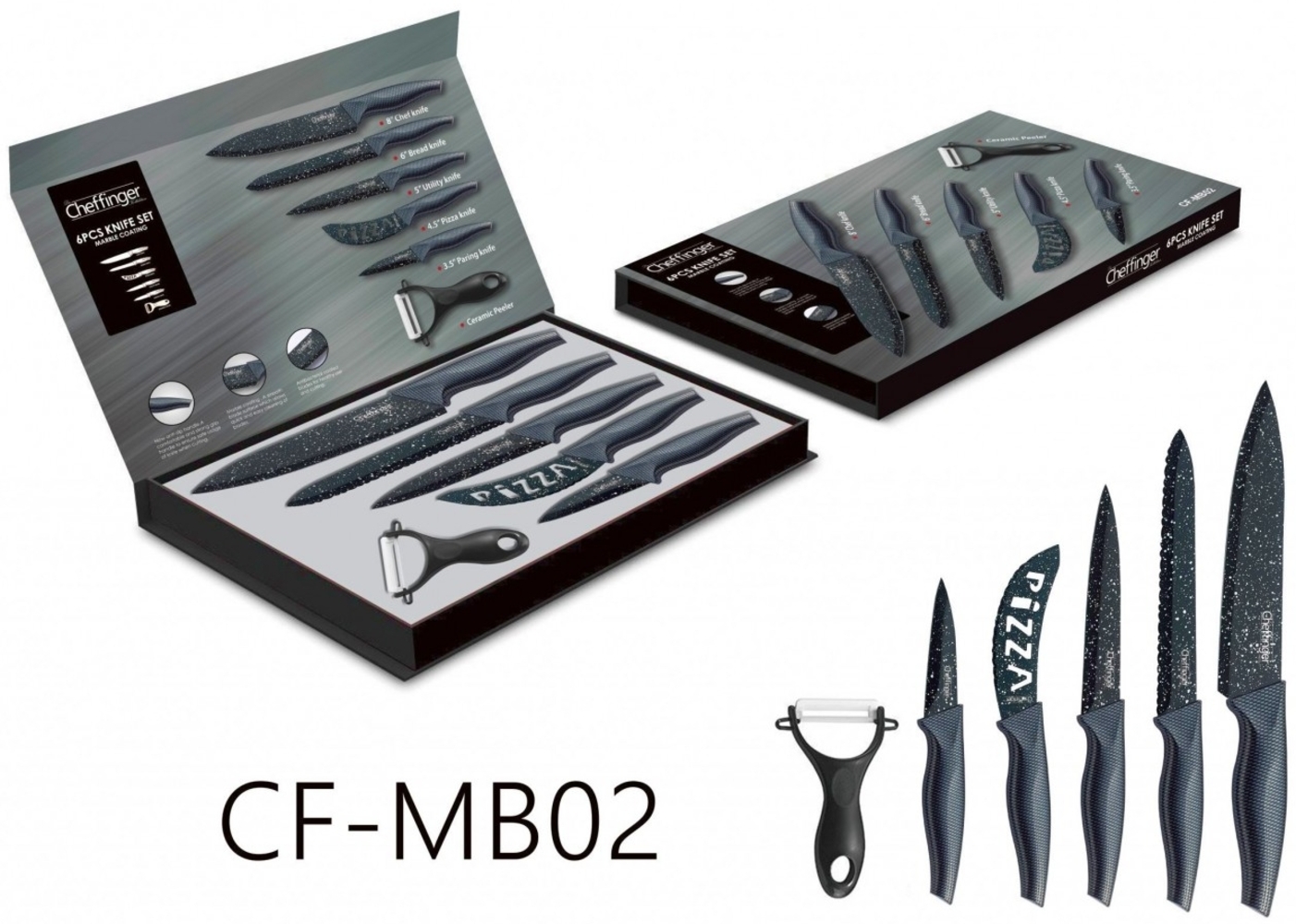 Messer Kochmesser Sparschäler Messerset 6-tlg. Cheffinger CF-MB02 Bild 1