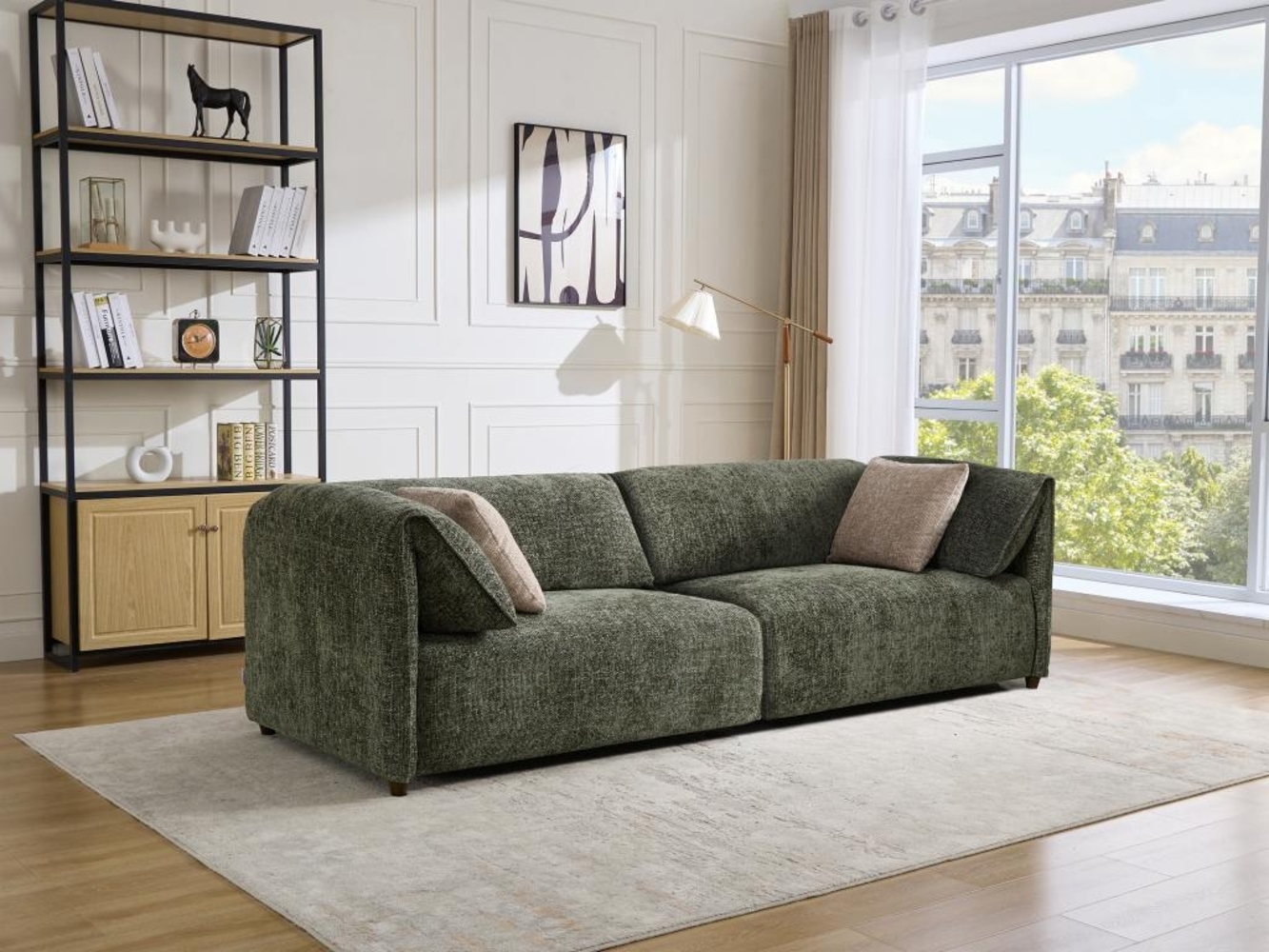 Vente-unique - Sofa 3-Sitzer - Strukturstoff - Grün - LOUSOPA von Maison Céphy Bild 1