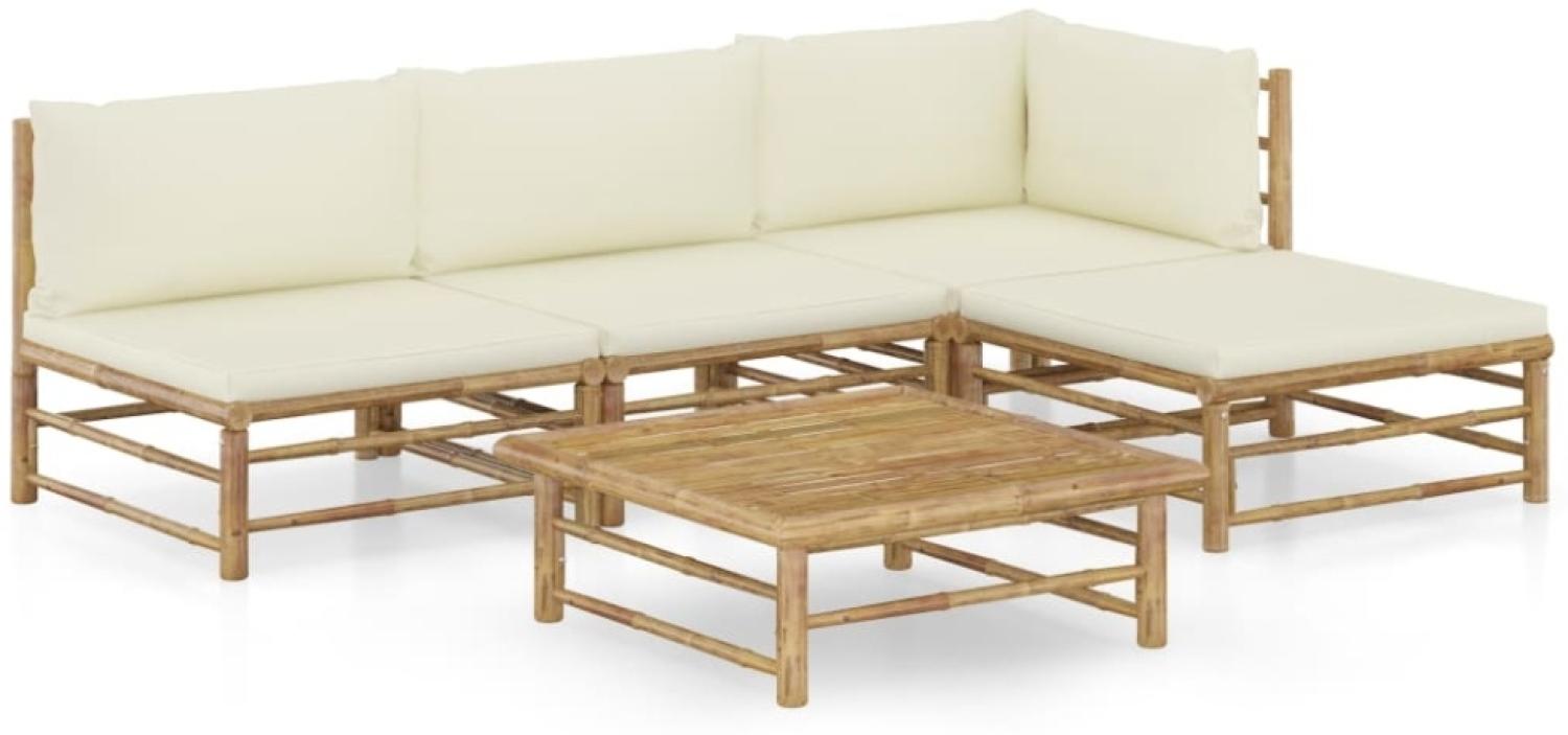 vidaXL 5-tlg. Garten-Lounge-Set mit Cremeweißen Kissen Bambus 3058191 Bild 1