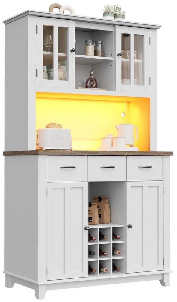 Celya Küchenbuffet Küchenschrank,Hochschrank Küchenbuffet,Vitrinenschrank, Buffetschrank mit Verstellbaren Ablagen,Sideboard mit LED-Beleuchtung,Buffetschrank Bild 1