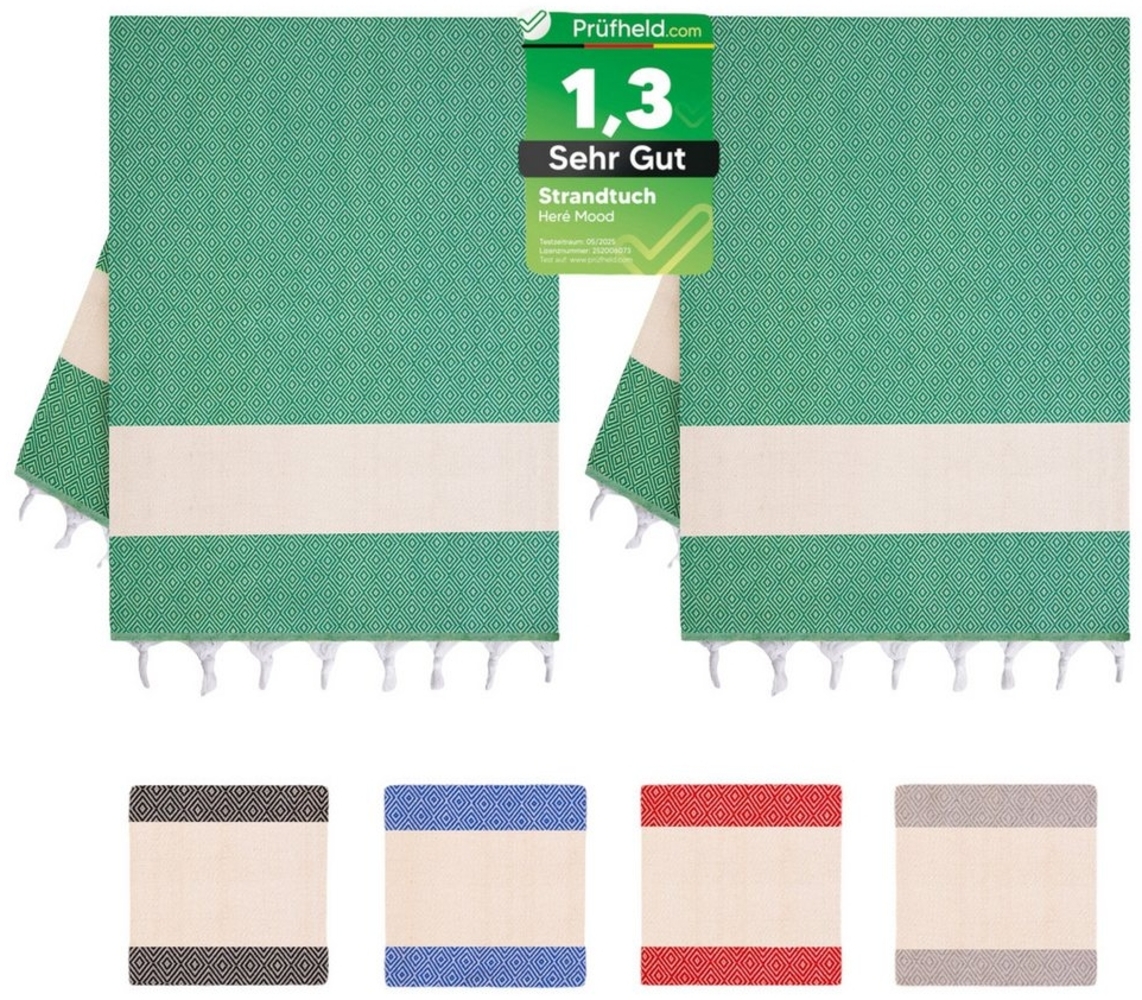 herémood Saunatuch XXL Hamamtuch 100x180 cm – Leichtes Saunatuch aus 100% Baumwolle, (schnelltrocknend & saugstark, Sehr Gut getestet, 1er & 2er-Set, ideal für Strand, Sauna & Wellness – Grün, 2-St) Bild 1