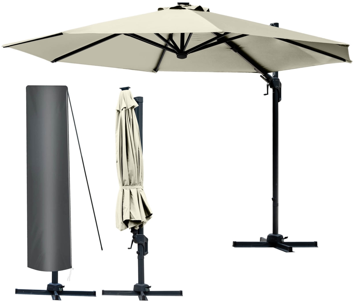 BRAST Alu Sonnenschirm Ampelschirm Ø360cm Beige + Schützhülle UV-Schutz 80+ wasserabweisend mit Kurbelvorrichtung drehbar schwenkbar & höhenverstellbar Bild 1
