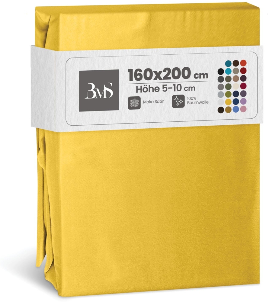 Bettwaesche-mit-Stil Mako-Satin Spannbettlaken gelb 160x200cm Höhe 5-10cm Bild 1