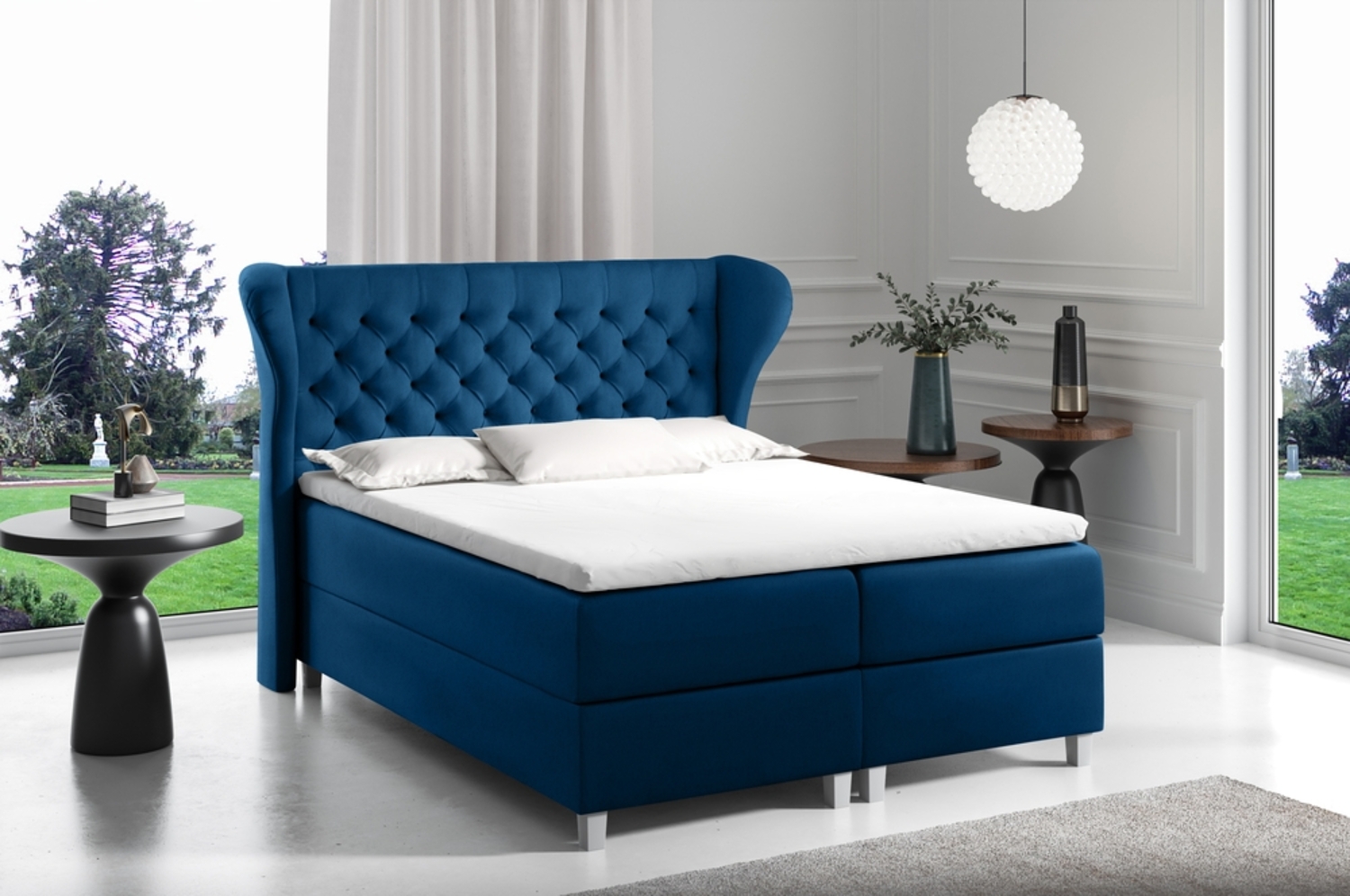 99rooms Turin Boxspringbett Velours 200x200 cm Dunkelblau Bild 1