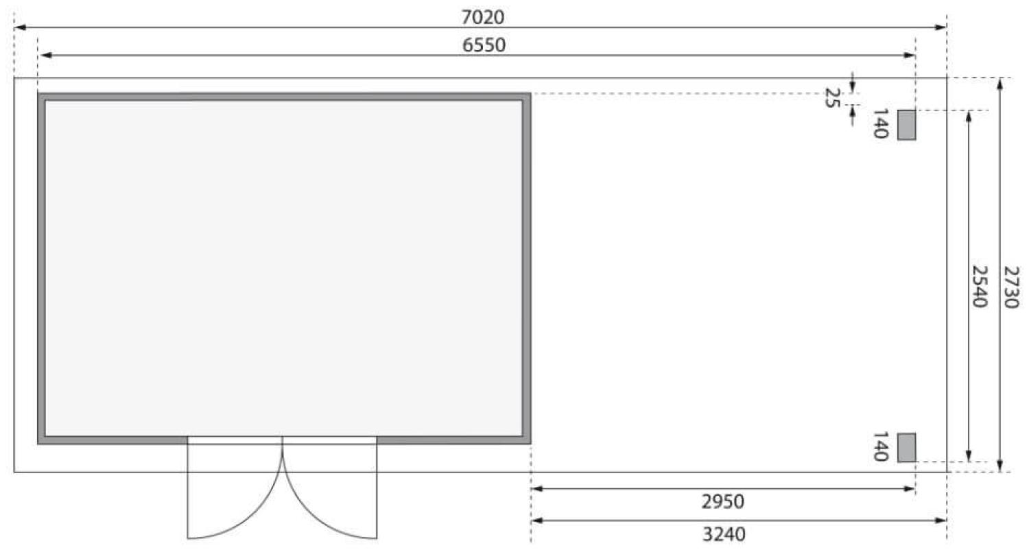 Gartenhaus Kandern 7 - 364x244 cm inkl. Anbaudach 3,20m mit Rückwand, 28 mm Holz terragrau, Karibu Bild 1