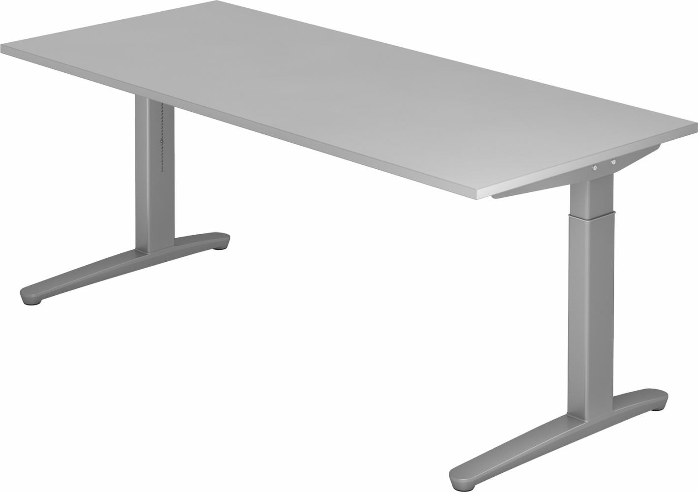 bümö manuell höhenverstellbarer Schreibtisch 180x80 in weiß, Gestell in silber - PC Tisch höhenverstellbar & groß, höhenverstellbarer Tisch Büro, großer Computertisch verstellbar, X19-5-SS Bild 1