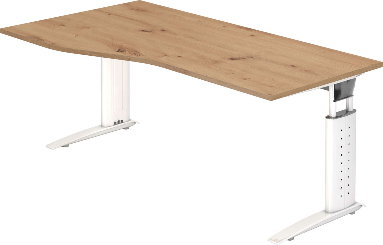 bümö höhenverstellbarer Schreibtisch U-Serie 180x100 Asteiche, Gestell in weiß - großer PC Tisch für's Büro manuell höhenverstellbar, Computertisch verstellbar, US-18-R-W Bild 1