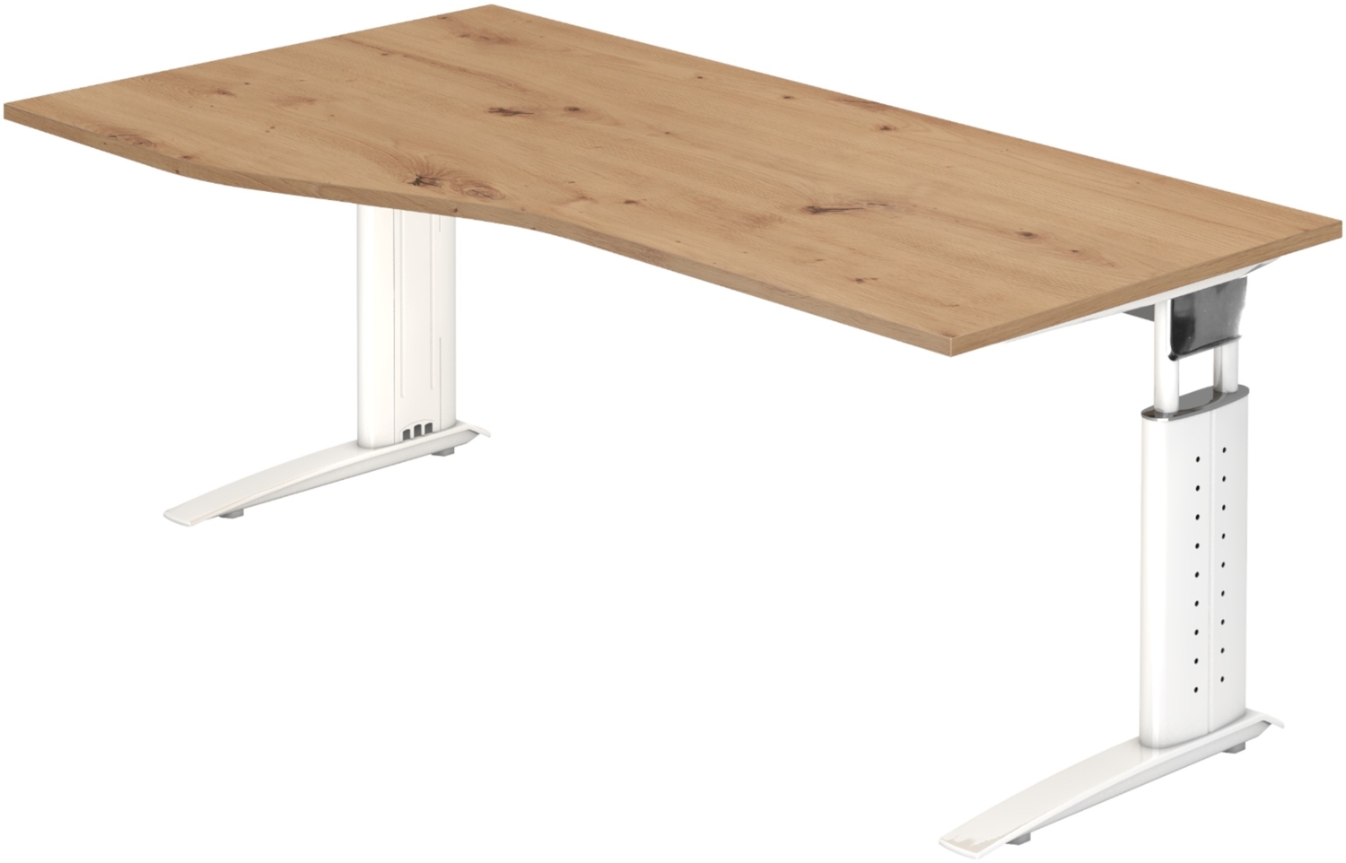 bümö höhenverstellbarer Schreibtisch U-Serie 180x100 Asteiche, Gestell in weiß - großer PC Tisch für's Büro manuell höhenverstellbar, Computertisch verstellbar, US-18-R-W Bild 1