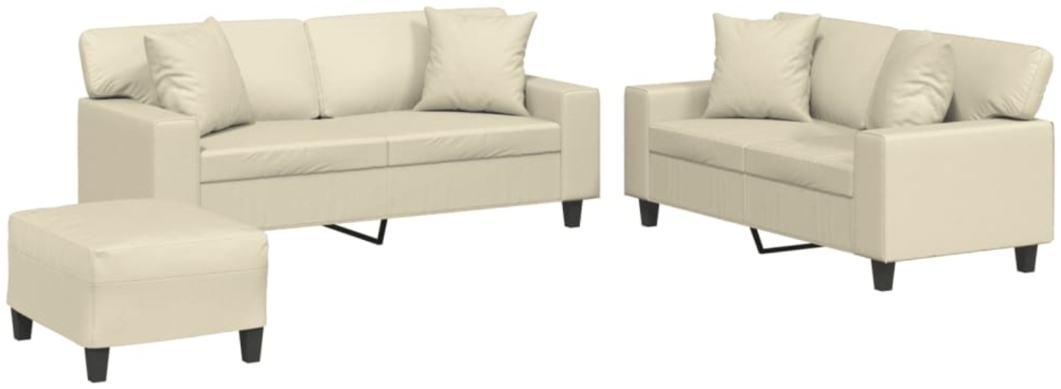 vidaXL 3-tlg. Sofagarnitur mit Kissen Creme Kunstleder 3201930 Bild 1
