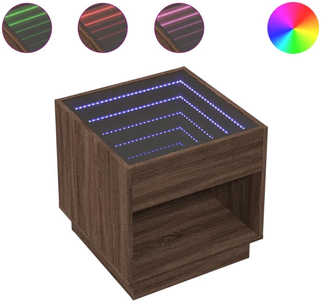 vidaXL Couchtisch mit Infinity-LED Braun Eichen-Optik 50x50x50 cm 847657 Bild 1