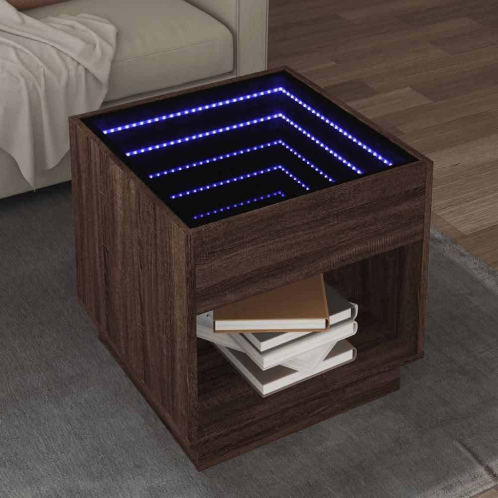 vidaXL Couchtisch mit Infinity-LED Braun Eichen-Optik 50x50x50 cm 847657 Bild 1