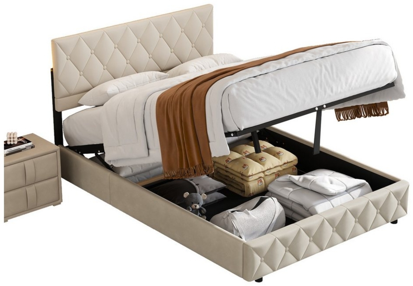 REDOM Polsterbett Funktionsbett Stauraumbett (Strapazierfähig und schmutzabweisend,elastische Polsterung, 140x200 cm mit Lattenrost ohne Matratze), Lattenrost, schlichtes Design Bild 1