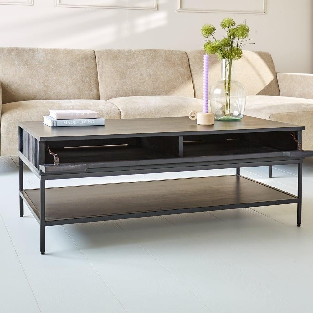Couchtisch mit Ablage Jonas Mangoholz 120x60 cm schwarz Bild 1