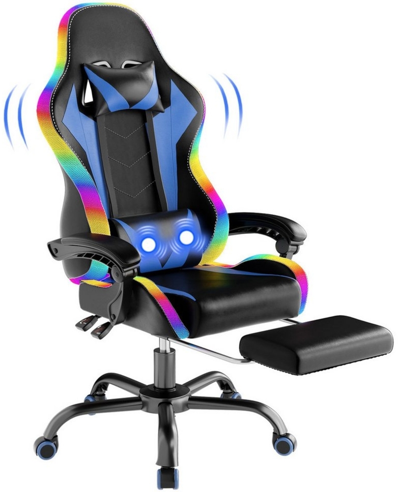 HOMALL Gaming-Stuhl LED Gaming Chair,Massage,Bürostuhl,Gaming Stuhl (Die LED-Beleuchtung ist einstellbar, das Massagekissen für den Rücken ist beweglich), Ergonomischer Bürostuhl,Kopfstütze und Lendenstütze Bild 1