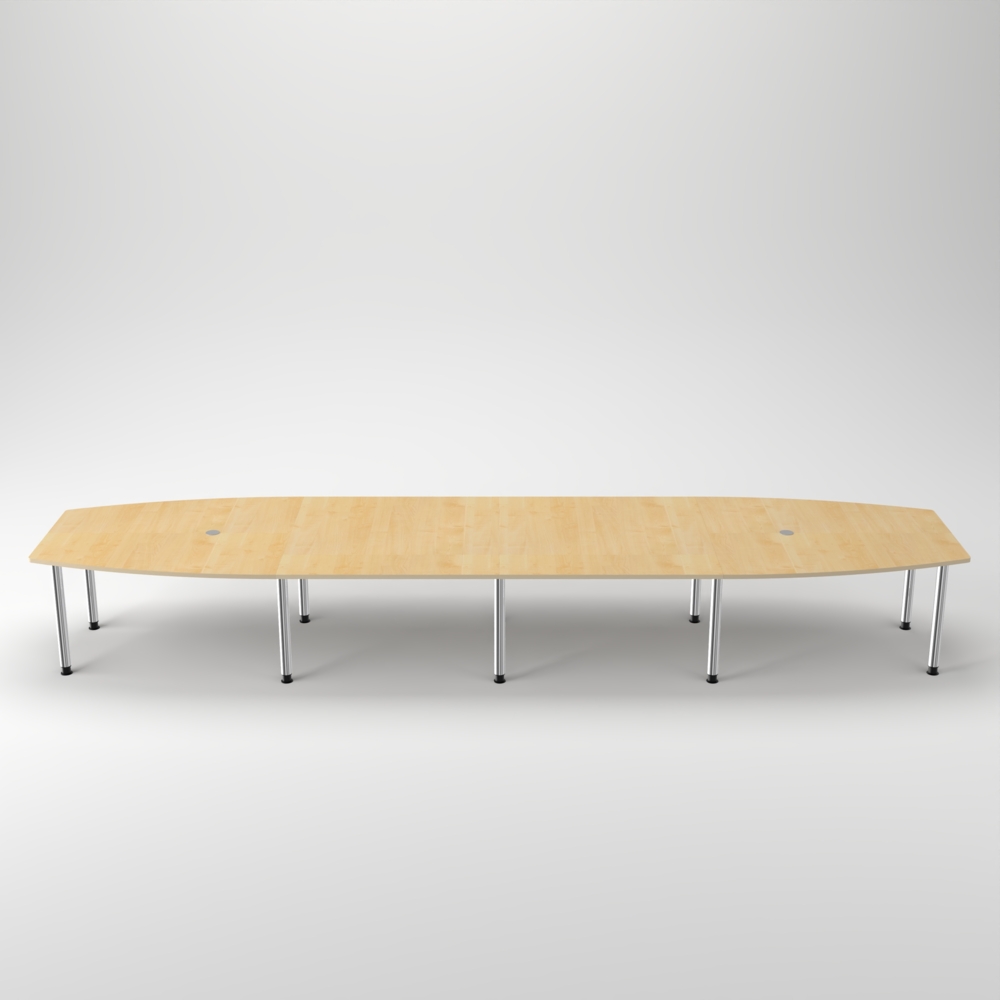 Rheinland Möbel Konferenztisch KONTI 520x130 cm – ovaler Besprechungstisch in Ahorn mit verchromten Rundrohrfüßen & 2 Kabelauslässen, erweiterbarer Meetingtisch für 16–18 Personen, moderner XXL-Tisch fürs Büro Bild 1