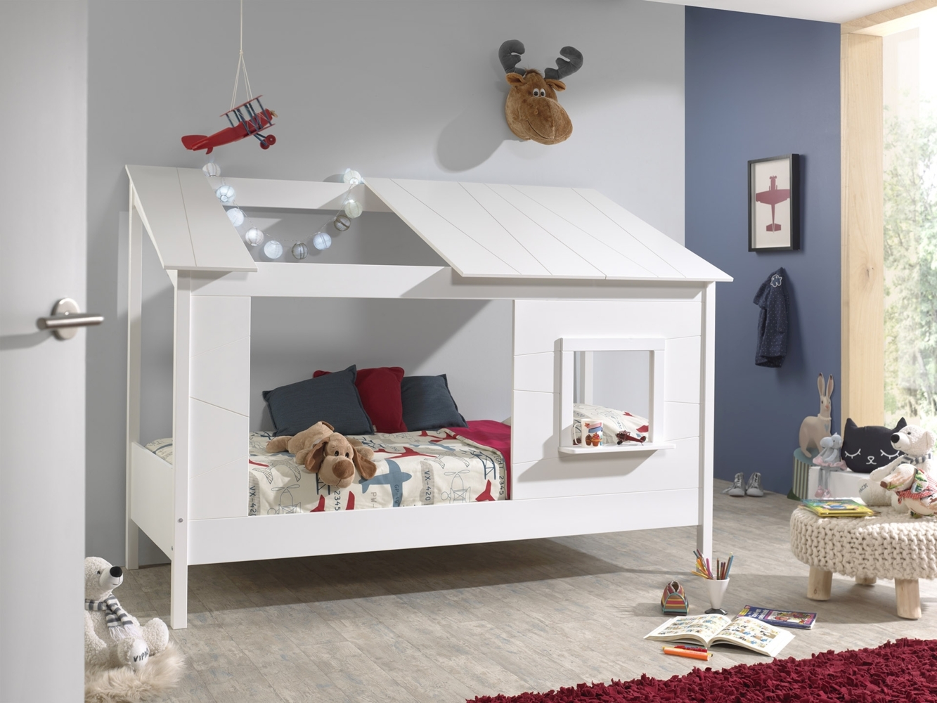 Baumhaus Bett 90x200 cm Matratze MDF Massivholz Weiß Bild 1