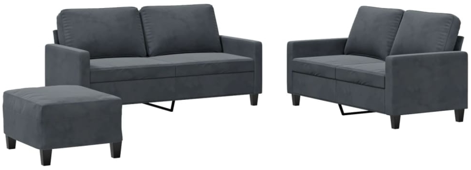 vidaXL 3-tlg. Sofagarnitur mit Kissen Dunkelgrau Samt 3201507 Bild 1