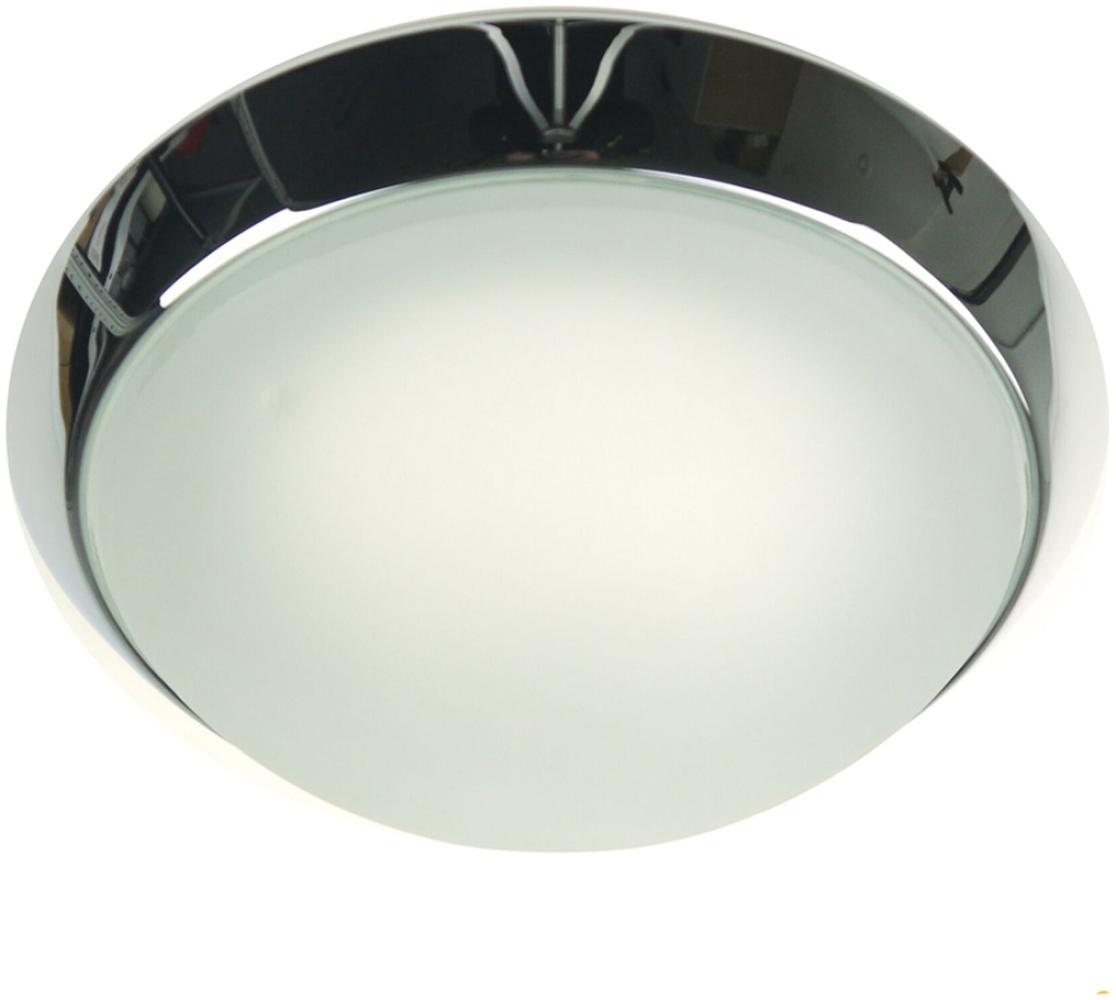 LED-Deckenleuchte rund, Glas satiniert mit Klarrand, Dekorring Chrom, Ø 25cm Bild 1