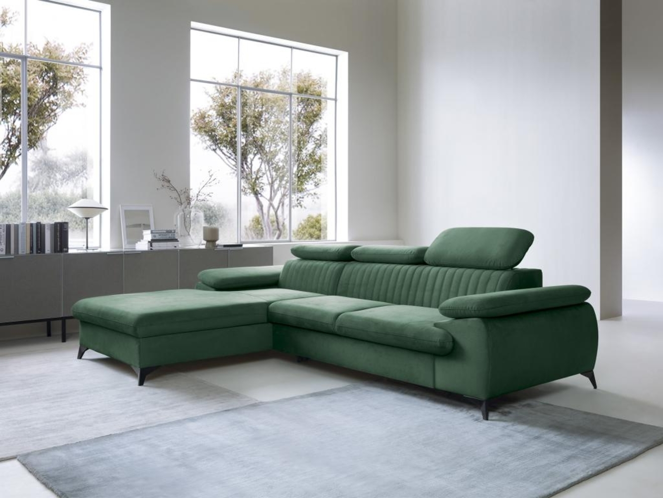 Vente-unique - Ecksofa mit Schlaffunktion - Ecke links - Samt - Grün - SAMARA von PASCAL MORABITO Bild 1