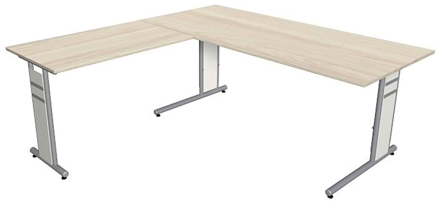 Kerkmann Schreibtisch 4096 Form 4 180x80 x68-82 cm mit Anbautisch 100x60 cm und C-Fuß-Gestell ahorn Bild 1