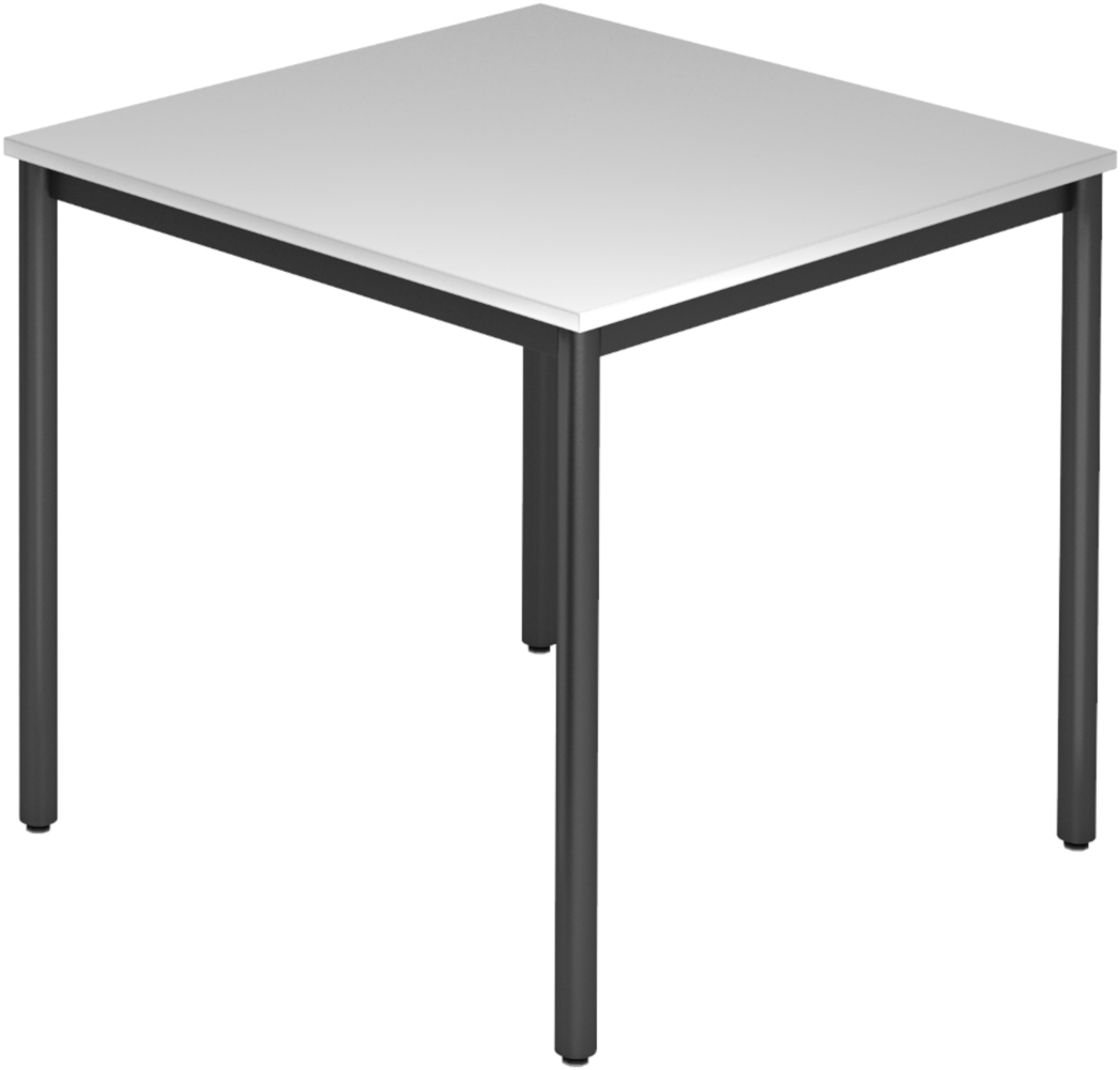 bümö Multifunktionstisch grau, Tisch 80 x 80 cm, Tischfuß rund in schwarz - einfacher Tisch klein, Besprechungstisch System D-Serie, Konferenztisch, Meetingtisch, Mehrzwecktisch, Pausentisch, DR08-5-D Bild 1