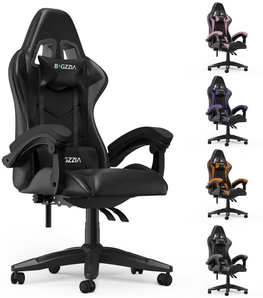 BIGZZIA Gaming-Stuhl Bürostuhl Ergonomisch mit Lendenkissen + Kopfstütze, Ergonomischer Bürostuhl höhenverstellbar Bild 1