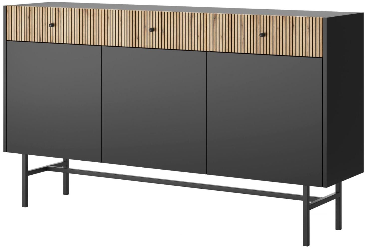 Selsey Divenos - Sideboard 3-türig, Schwarz / Holzoptik Eiche, 155 cm Bild 1