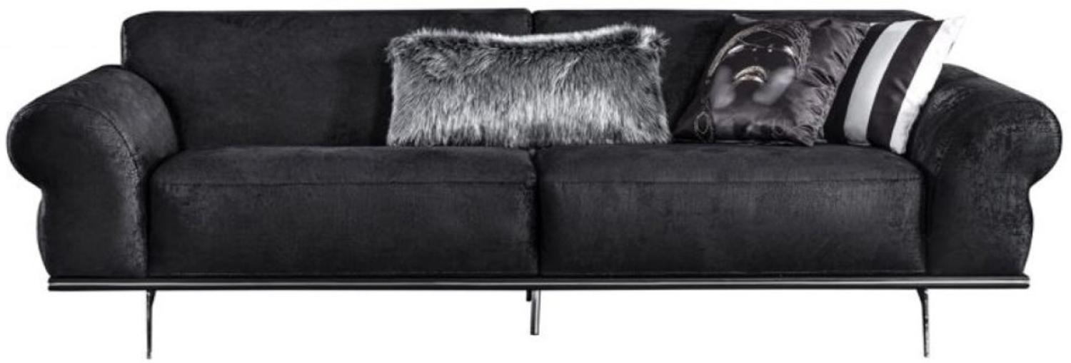 Casa Padrino Luxus Art Deco Wohnzimmer Sofa Schwarz / Silber 240 x 95 x H. 63 cm - Luxus Wohnzimmer Möbel Bild 1