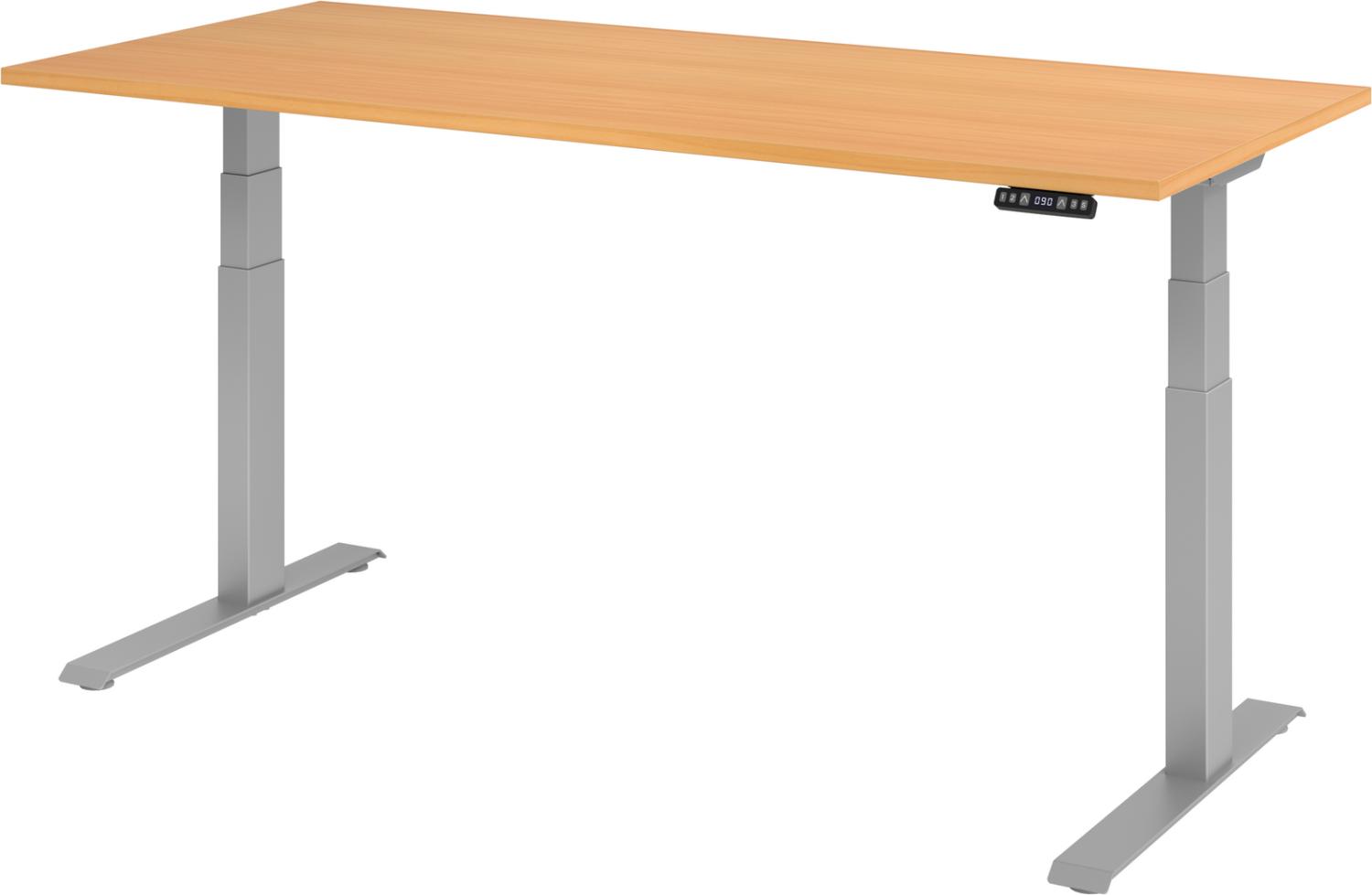 bümö elektrisch höhenverstellbarer Schreibtisch 180x80 cm in Buche, Gestell silber mit Memory-Steuerung, elektrischer Bürotisch höhenverstellbar Gaming Tisch, XDKB19-6-S Bild 1