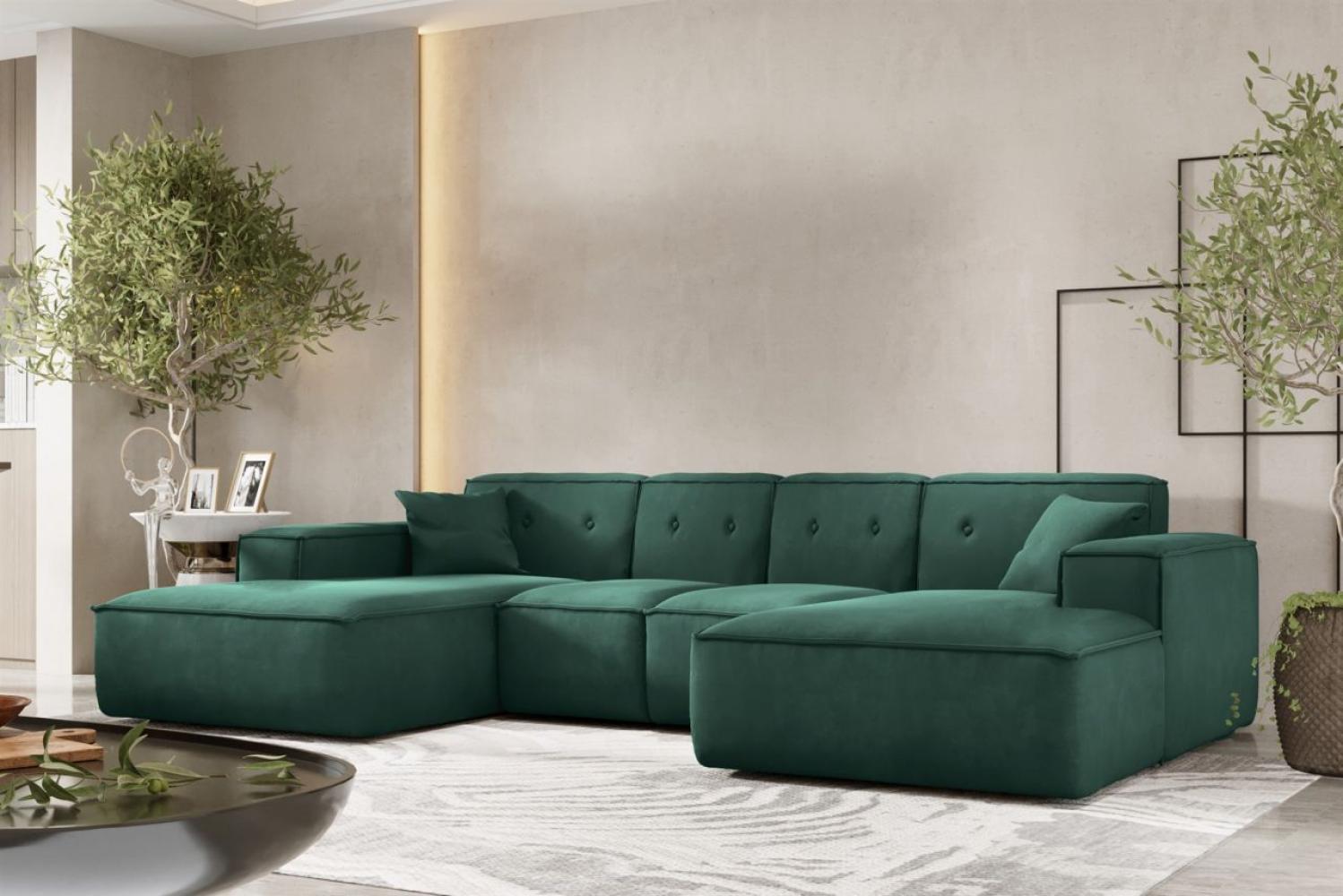 Wohnlandschaft Sofa U-Form CESINA XS in Stoff Opera Velvet Grün Bild 1