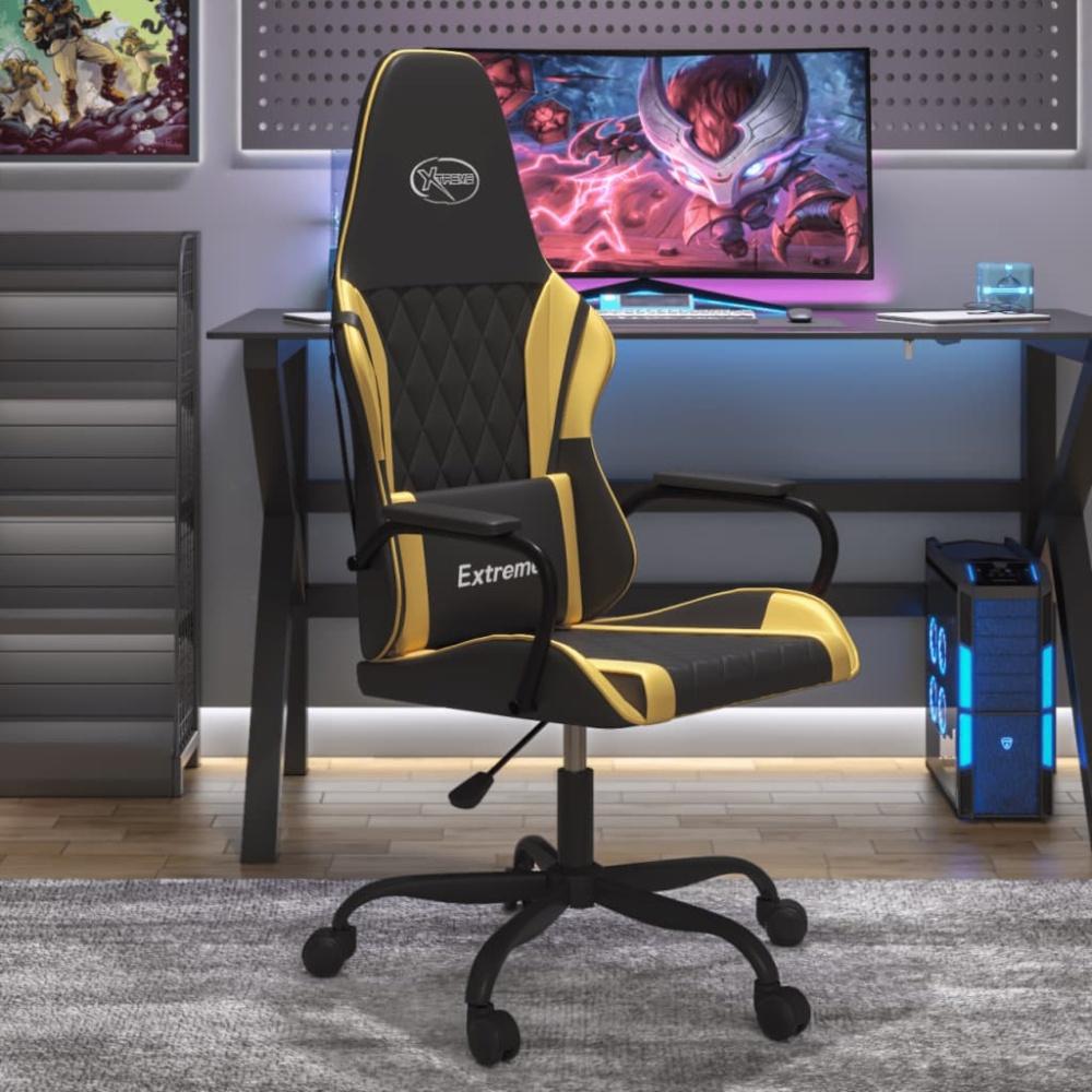 vidaXL Gaming-Stuhl mit Massagefunktion Schwarz & Golden Kunstleder 345535 Bild 1