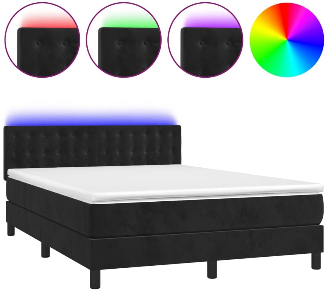 vidaXL Boxspringbett mit Matratze & LED Schwarz 140x200 cm Samt 3134647 Bild 1