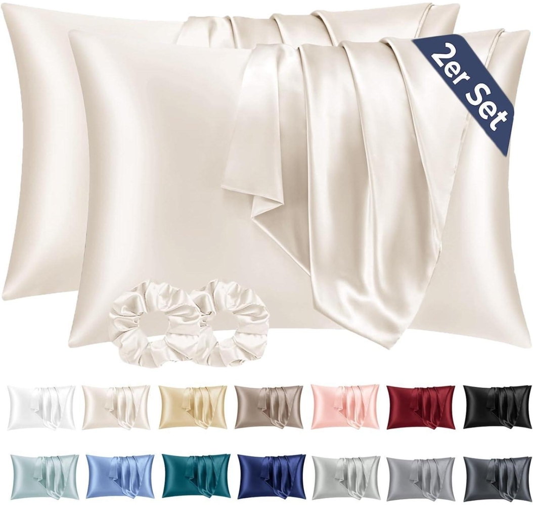 Satin Kissenbezug 40x80 Beige 2er Set Haarschutz Hautpflege Oeko-Tex Bild 1