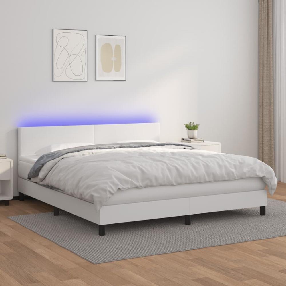 vidaXL Boxspringbett mit Matratze & LED Weiß 160x200 cm Kunstleder 3134112 Bild 1