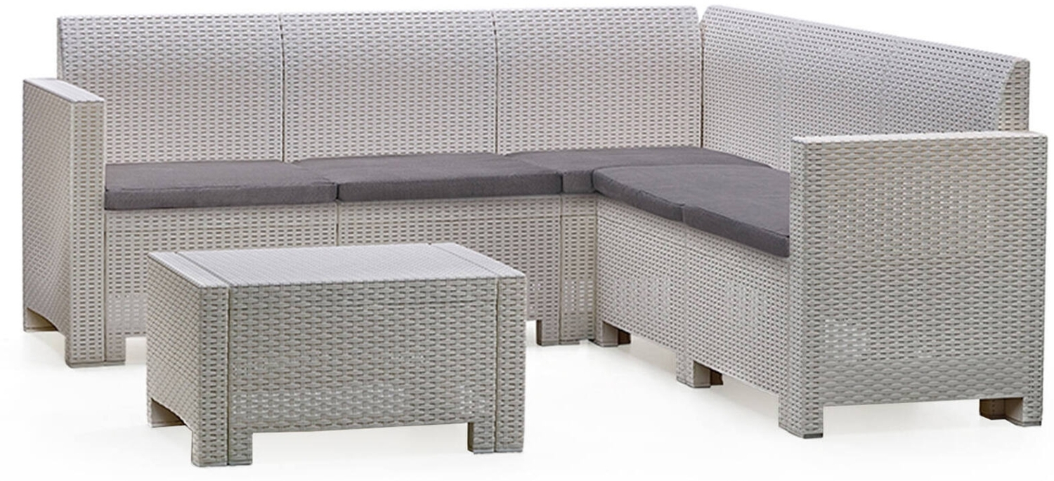 Dmora Lounge-Set für den Außenbereich Somnus, Gartenset mit Kissen, Lounge-Set für den Innenbereich in Rattan-Optik, 100 % Made in Italy, Weiß Bild 1