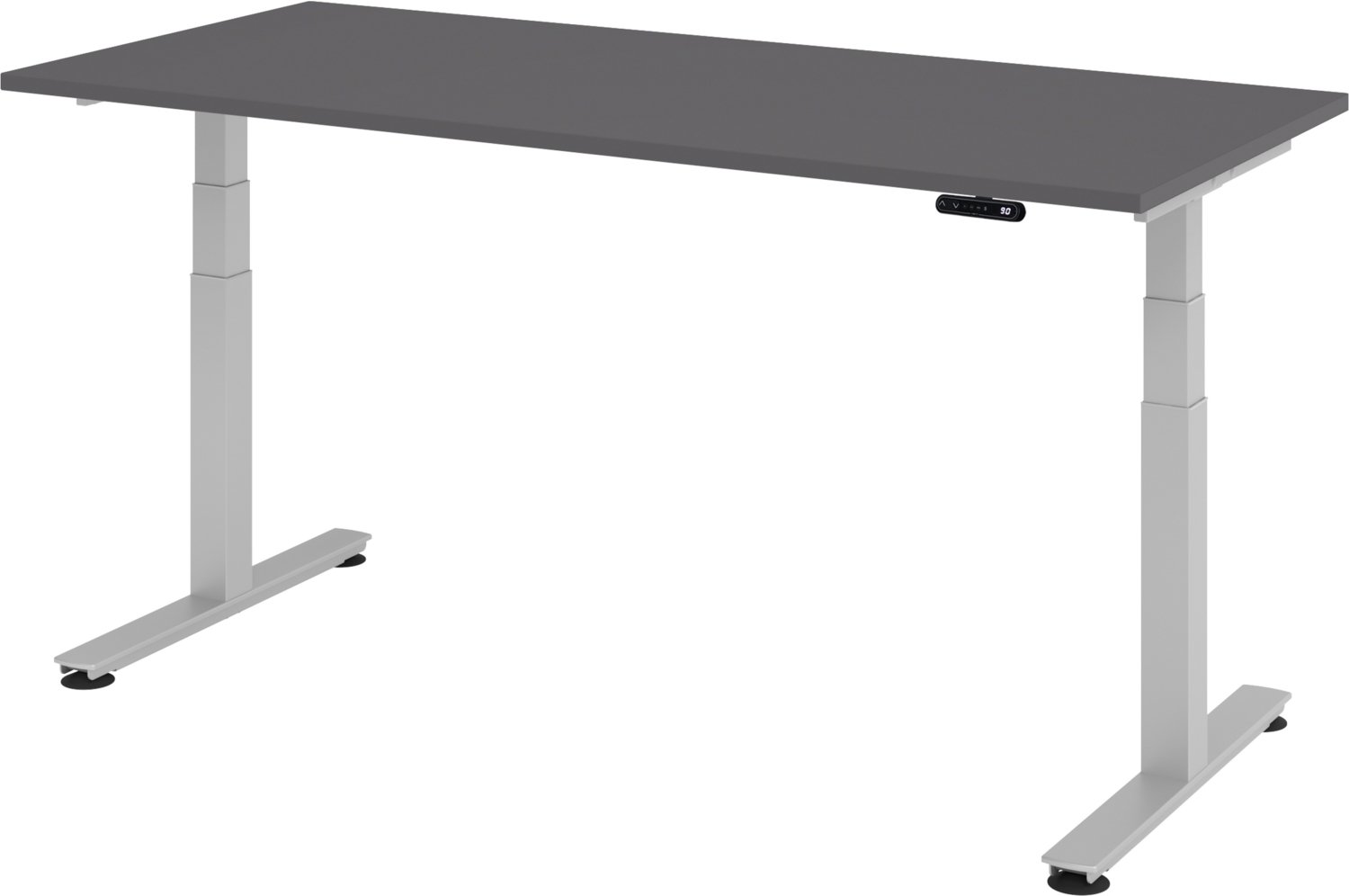 bümö elektrisch höhenverstellbarer Schreibtisch 180x80 cm in graphit, Gestell silber - Schreibtisch höhenverstellbar elektrisch mit Memory-Steuerung, Steh-Sitz Tisch, XDSM-19-G-S Bild 1