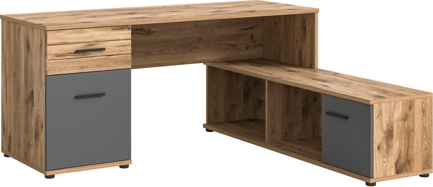 INOSIGN Eckschreibtisch Riga, Breite 170cm, in Nox Oak Nachbildung und Basalt grau, Bürotisch, Schreibtisch, Ecktisch, Arbeitszimmer, Computertisch Bild 1