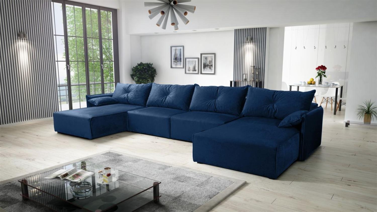 Wohnlandschaft U-Form mit Schlaffunktion HUNTER in Stoff Royal Blau Bild 1