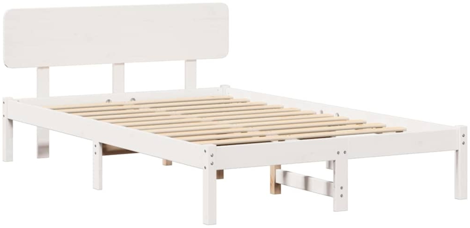 vidaXL Bettrahmen mit Kopfteil Weiß 120 x 190 cm Massives Kiefernholz 872117 Bild 1