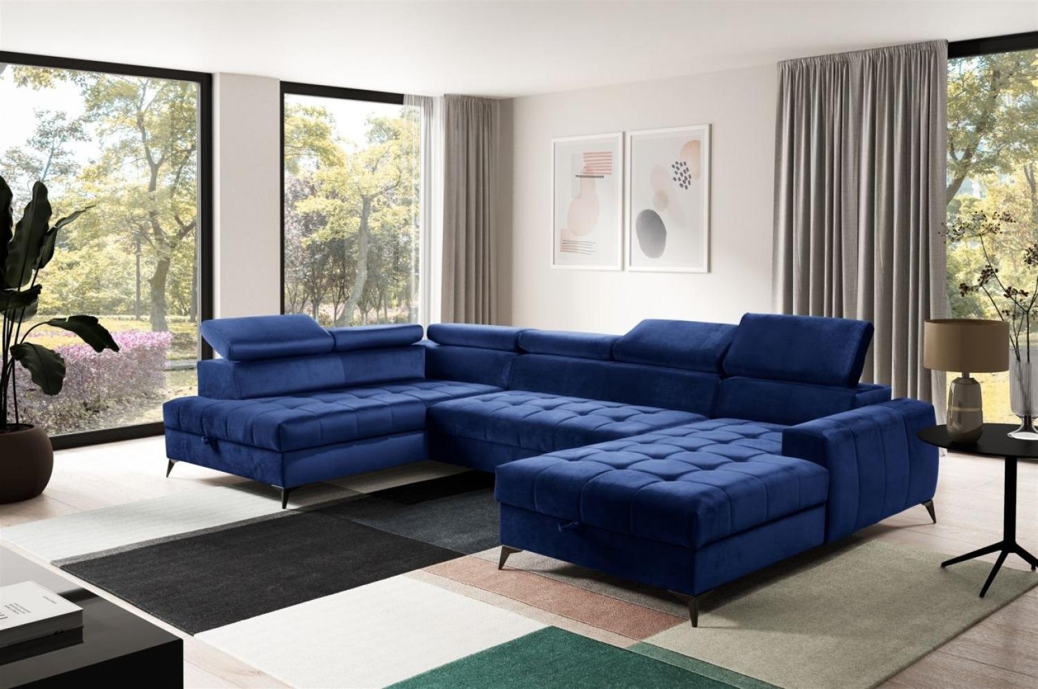 Wohnlandschaft Schlafsofa AGNESA Stoff Salvador Dunkelblau Ottomane Rechts Bild 1