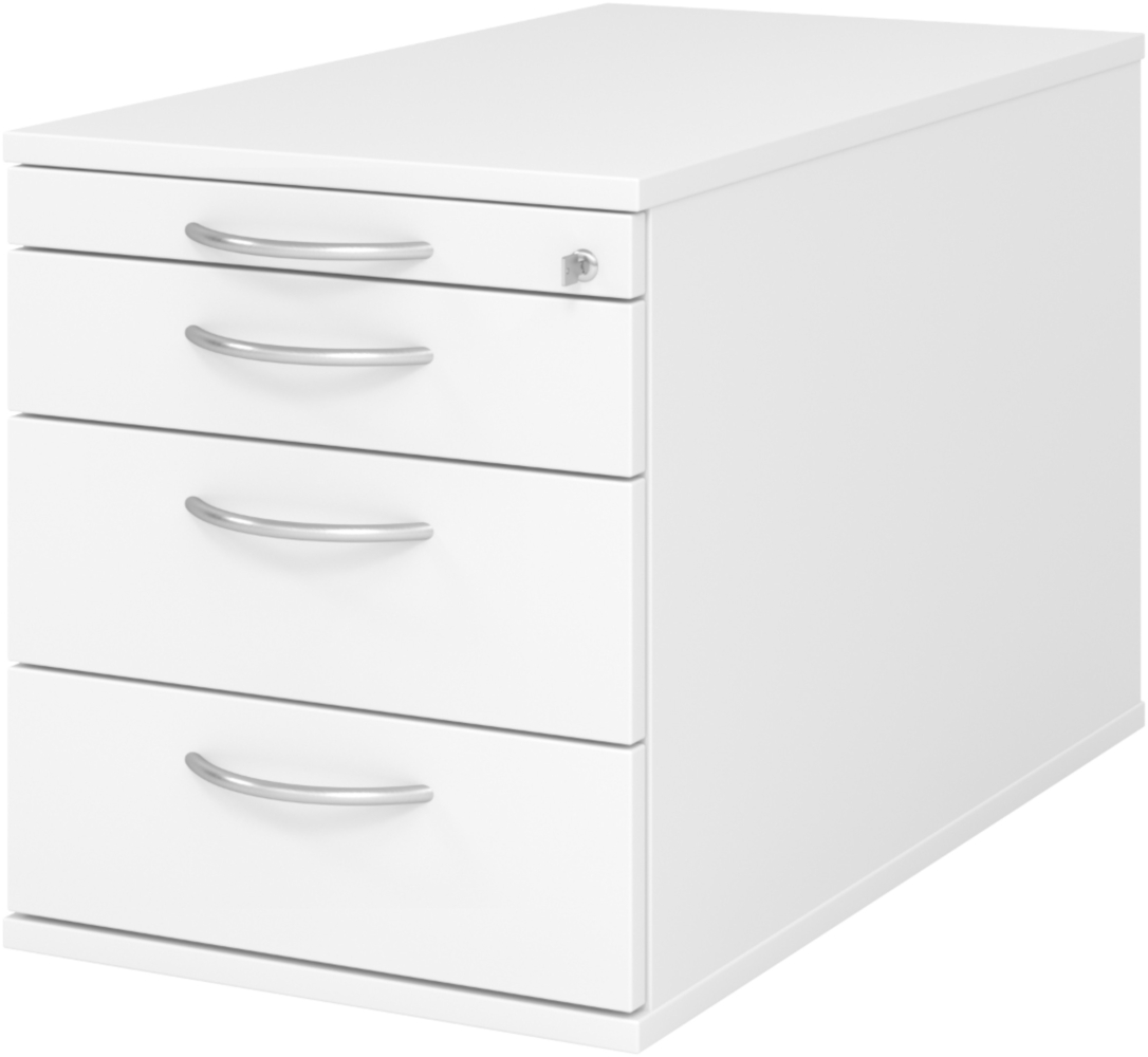 bümö Rollcontainer mit Schubladen, Container abschließbar aus Holz in weiß - Rollwagen für's Büro als Schreibtisch Unterschrank, Bürocontainer od. Schreibtischcontainer mit Bogengriffe, TC30-W-W-BM Bild 1