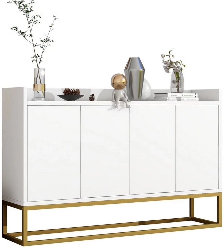 Flieks Sideboard, Kommode mit 4 Türen mit goldenen Metallbeine 120x30x80cm Bild 1