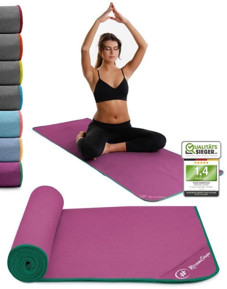 NirvanaShape Sporthandtuch Yoga Handtuch mit Antirutsch-Noppen, Yogatuch-Auflage für Yogamatte, Microfaser, +Yoga Einführungs eBook, Yogatuch-Auflage Saugstark, Hygienisch Bild 1