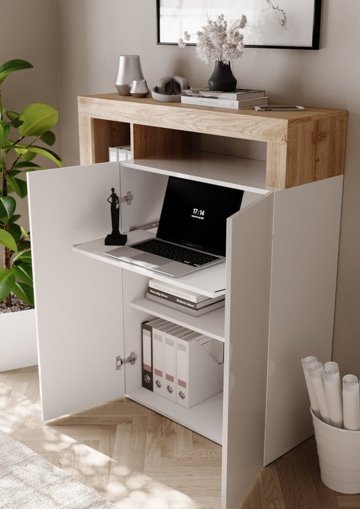 INOSIGN Sekretär Hamburg Breite 108 cm, Höhe 126 cm, 2 Türen, PC-Schrank, Home-Office, dekorativer Rahmen, Tastaturauszug, Stauraum, Multifunktional Bild 1