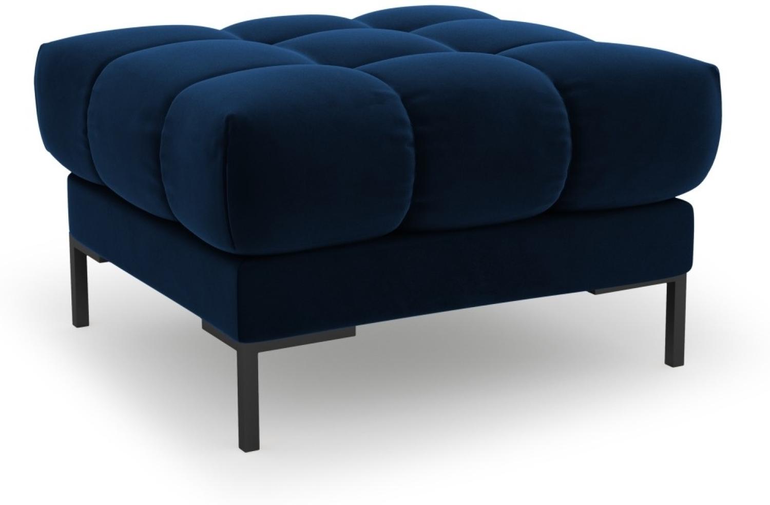 Micadoni Samtstoff Pouf Hocker Mamaia | Bezug Royal Blue | Beinfarbe Black Metal Bild 1