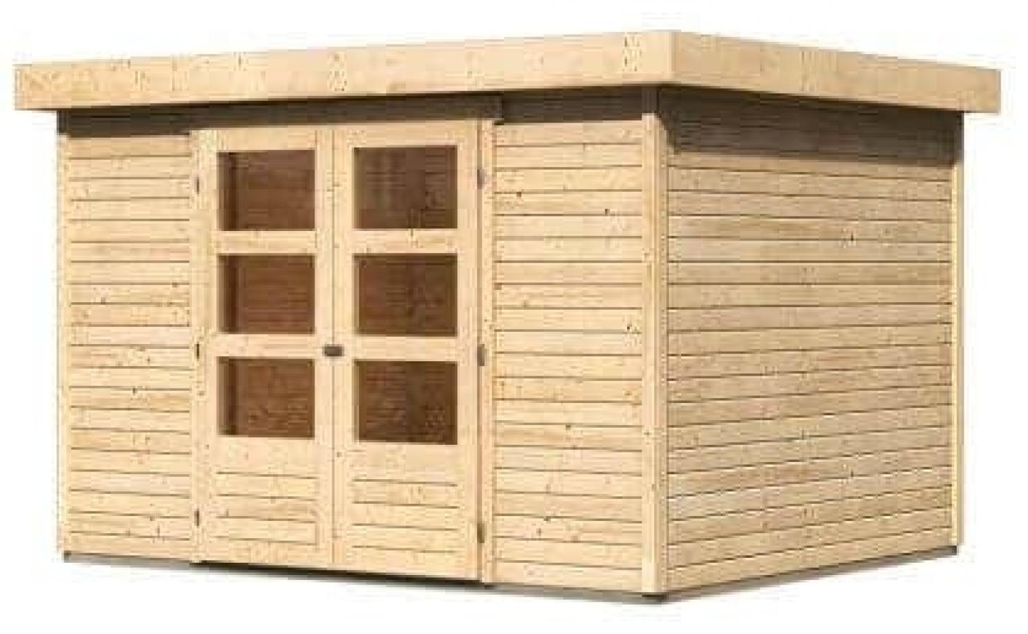 Karibu Woodfeeling Gartenhaus Askola 5 (optional mit Anbaudach 522x229 Gartenhaus aus Holz Holzhaus mit 19 mm Wandstärke inklusive Schleppdach Blockbohlenhaus Bild 1