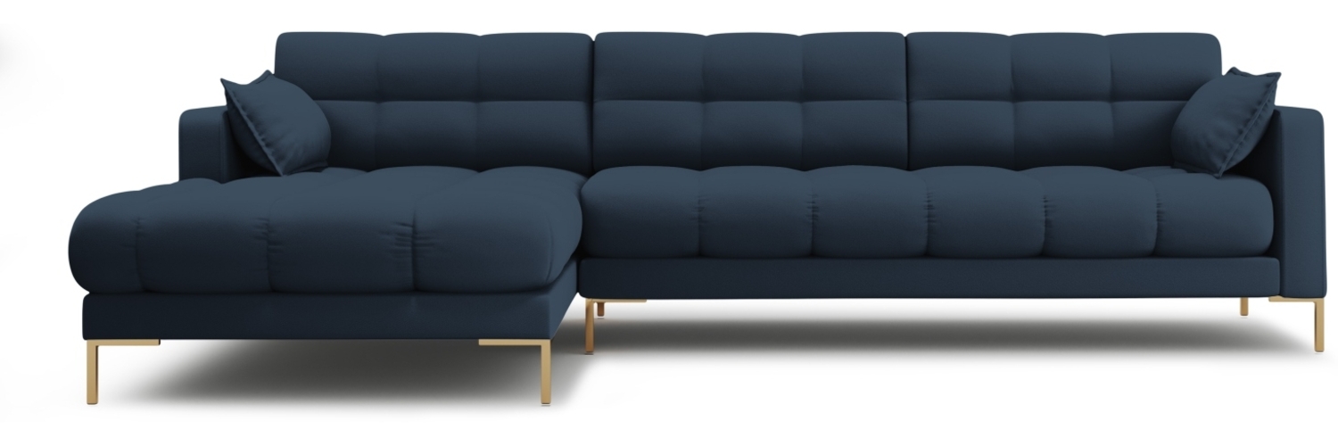 Micadoni Ecksofa Mamaia 5-Sitzer Links Strukturierter Stoff Blau Metall Gold Bild 1